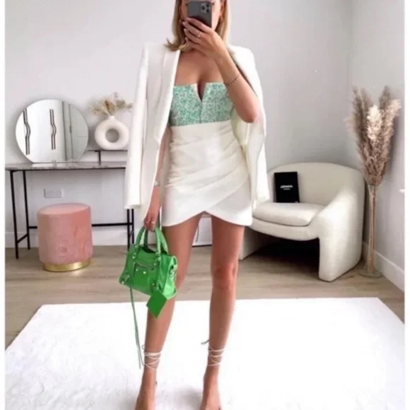 Zara Floral Corset Green NWOT M - Picture 2 of 6